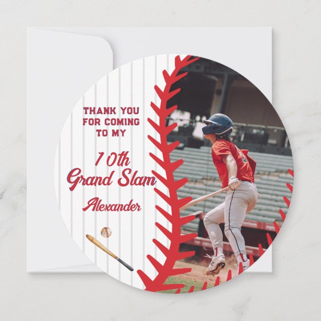 Round Baseball Game Themed Kid Teen Birthday Party Thank You Card (Front)