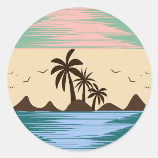 ROUND BEACH ILLUSTRATION CLASSIC ROUND STICKER