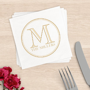 Round Black Border Name Monogram Foil Napkins