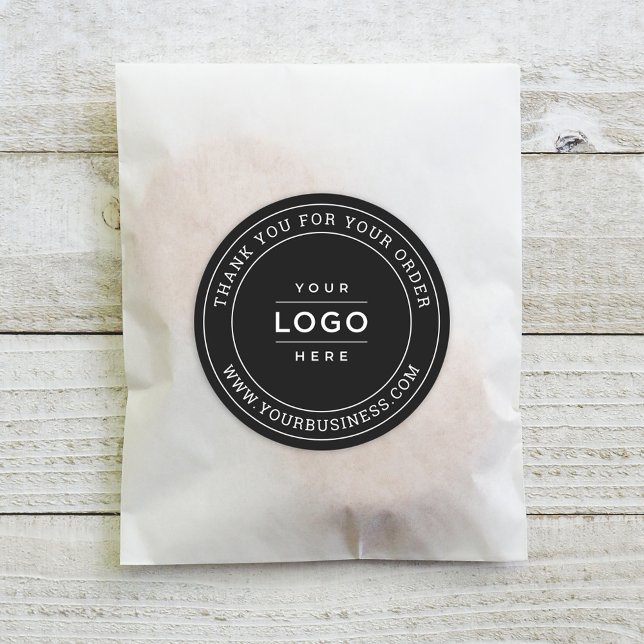 Round Black Custom Business Logo Branded Classic Round Sticker (Creator Uploaded)