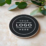 Round Black Custom Business Logo Branded Coaster<br><div class="desc">A professional custom branded coaster for your business features your logo design image printed on a round sandstone coaster. Simply add your logo in place of the white placeholder image. Other wording such as a slogan or website could also be added via customise. The black background can be customised as...</div>