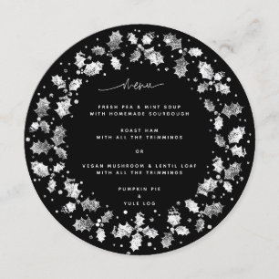 Round Black Hand Printed Holly Wreath Christmas Menu