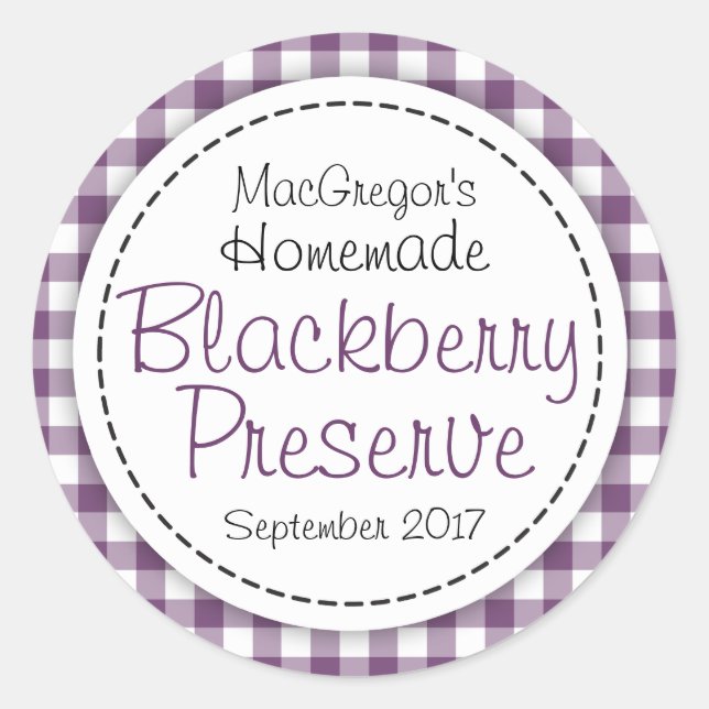 Round blackberry preserve or jam jar food label (Front)