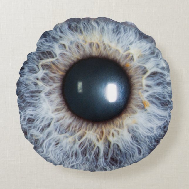 Round blue and hazel iris pillow (Front)