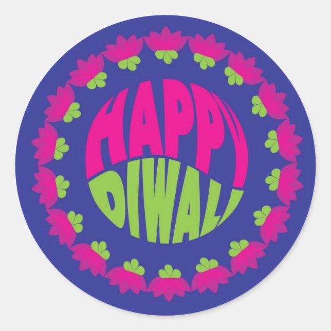 Round Blue Diwali Sticker (Front)