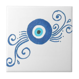 round blue evil eye tile