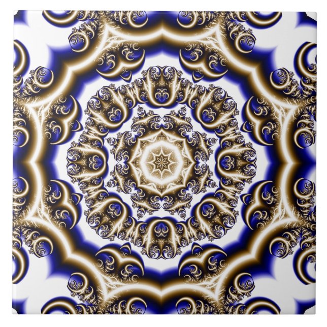 Round blue fractal pattern tile (Front)