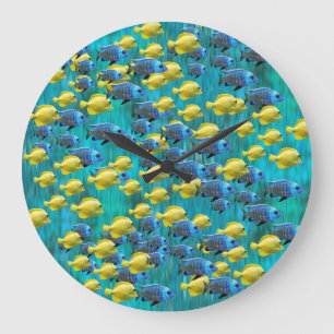 Round Blue & Yellow Fish Wall Clock