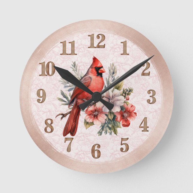 Round Blush Colour Cardinal Clock (Front)
