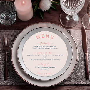 Round Blush Pink Modern Script Blue Wedding Menu