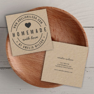 Round Border Bold Homemade With Love Heart Square Business Card