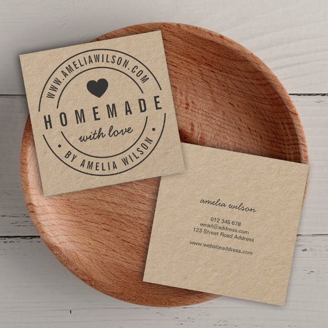 Round Border Bold Homemade With Love Heart Square Business Card (Creator Uploaded)