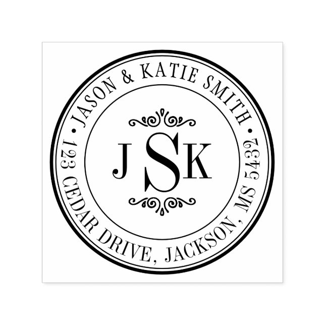 Round Border Initials Monogram Create Your Own Self-inking Stamp (Design)