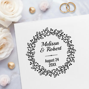 Round Botanical Berry Wreath Custom Names Date Self-inking Stamp