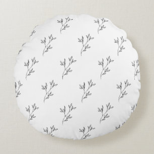 Round Botanical Cushion in Black and White