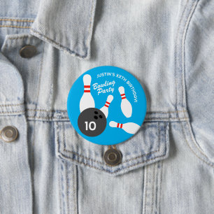 Round bowling ball Birthday party pinback buttons