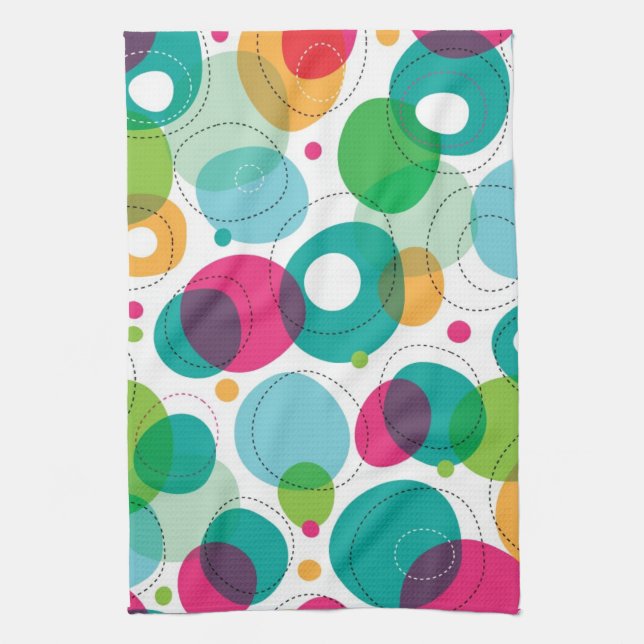 Round bubbles kids pattern tea towel (Vertical)