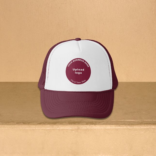 Round Business Brand on Maroon and White Trucker Hat (Round business brand on maroon and white trucker hat)