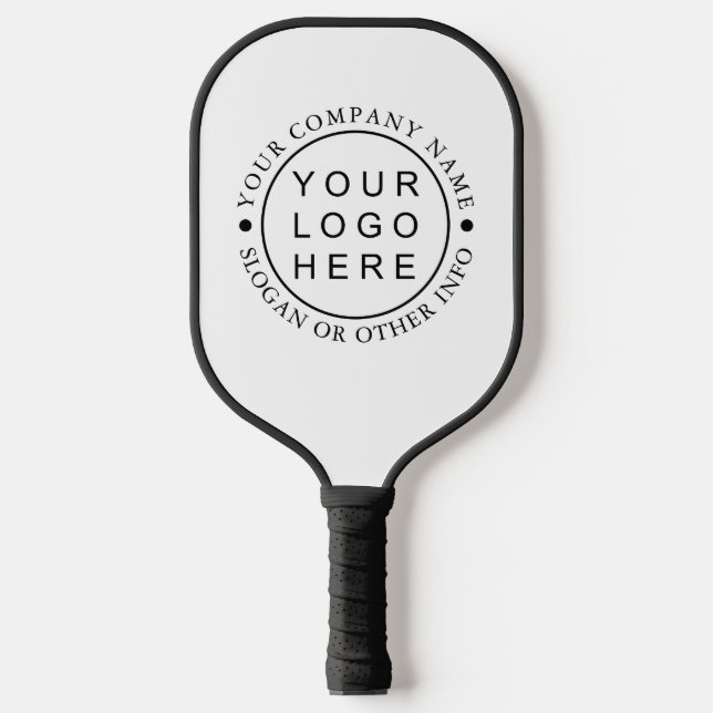 Round Business Company Logo Black & White Pickleball Paddle (Front)