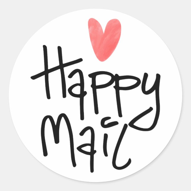 Round business stickers, happy mail with heart classic round sticker (Front)