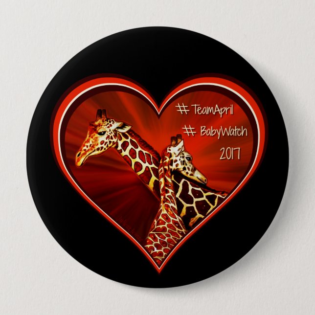 Round Button Pin Giraffe April Mum and baby (Front)