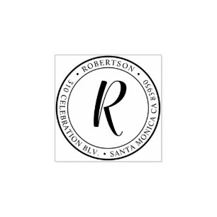 Round Calligraphy Monogram Return Address Rubber Stamp