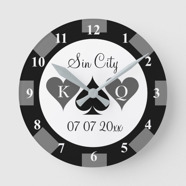 Round casino poker chip clock custom wedding gift (Front)