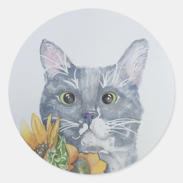 Round cat with sunflower sticker (Front)
