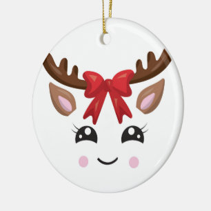 Round Ceramic Cute Reindeer Ornament/Tan Stripe Tree Decoration