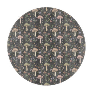 Round Charcoal Gray Fungi Rustic Circle Cheese Cutting Board