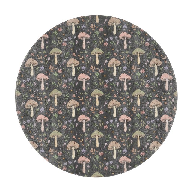 Round Charcoal Gray Fungi Rustic Circle Cheese Cutting Board (Front)