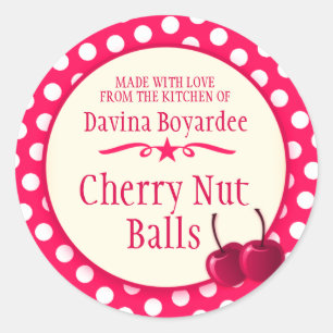 Round cherry red cookie exchange baking stickers