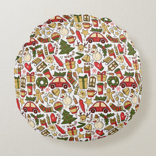 Round Christmas Doodle Pillow (Front)