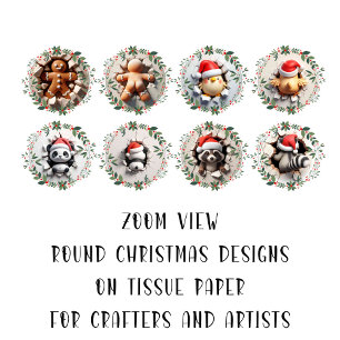 Round Christmas Image DIY Decoupage Ornament Craft Tissue Paper