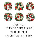 Round Christmas Image DIY Decoupage Ornament Craft Tissue Paper<br><div class="desc">Here is a selection of round, Christmas Snowman Images in a white and red colour scheme. These round images would make ideal backgrounds for diy ornaments or decorative elements for Christmas themed journals or mixed media works of art. Ideal gift item for crafters, journalers, art journals, mixed media artists and...</div>