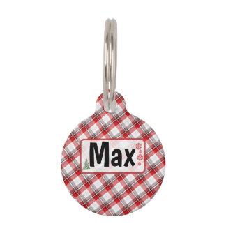 Round Christmas – Personalized Name, Plaid Holiday Pet Tag