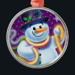 Round Christmas tree decoration Snowman & tinsel.<br><div class="desc">Premium round shape purple Christmas tree decoration Snowman and tinsel. Purples.
This jolly snowman is about to decorate his tree with colourful tinsel.
See the other characters in this same series,  Santa and Polar Bear and Rudolph.</div>