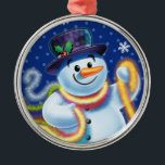 Round Christmas tree decoration Snowman & tinsel.<br><div class="desc">Premium round blues Christmas tree decoration Snowman and tinsel.deep blues.
This jolly snowman is about to decorate his tree with colorful tinsel.
See the other characters in this same series,  Santa and Polar Bear and Rudolph.</div>
