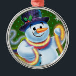 Round Christmas tree decoration Snowman & tinsel.<br><div class="desc">Premium round shape green Christmas tree decoration Snowman and tinsel. Greens.
This jolly snowman is about to decorate his tree with colourful tinsel.
See the other characters in this same series,  Santa and Polar Bear and Rudolph.</div>