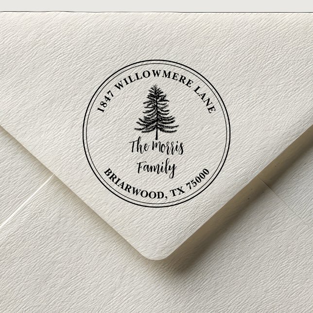 Round Christmas Tree Return Address  Self-inking Stamp (Self inking Christmas tree stamp)