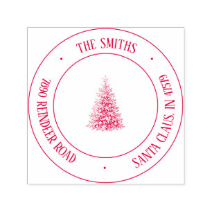 Round Christmas Tree Return Address Stamp
