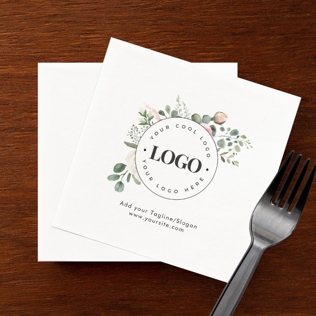 Round Circle Custom Company Logo Floral Greenery  Napkin (Creator Uploaded)