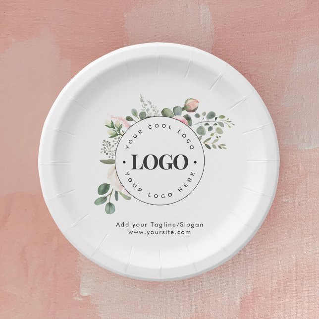 Round Circle Custom Company Logo Floral Greenery  Paper Plate (Creator Uploaded)