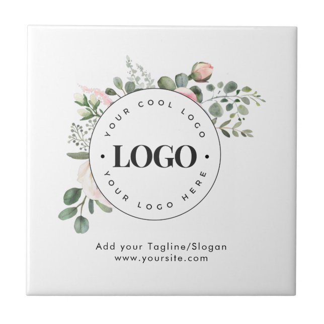 Round Circle Custom Company Logo Floral Greenery  Tile (Front)