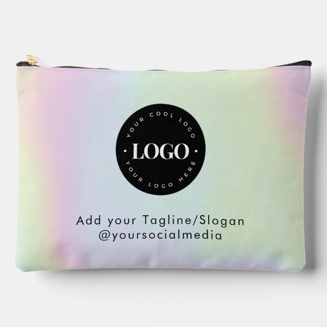 Round Circle Custom Company Logo Holographic Style Accessory Pouch (Front)