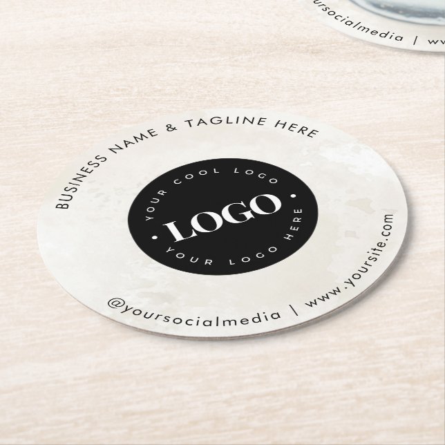 Round Circle Custom Company Logo Minimalist Marble Round Paper Coaster (Angled)
