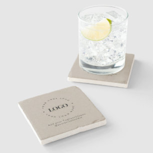 Round Circle Custom Company Logo Rustic Grey Kraft Stone Coaster