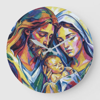 Round Clock Jesus Mary and Joseph