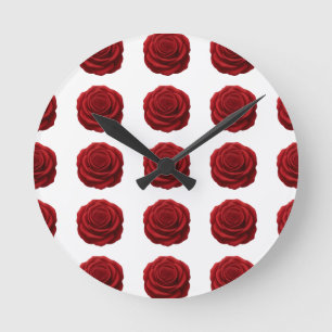 Round Clock  - Red Rose Flower