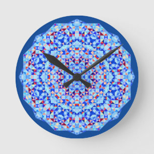 Round Clockface, Geometric Pink and Blue Clock